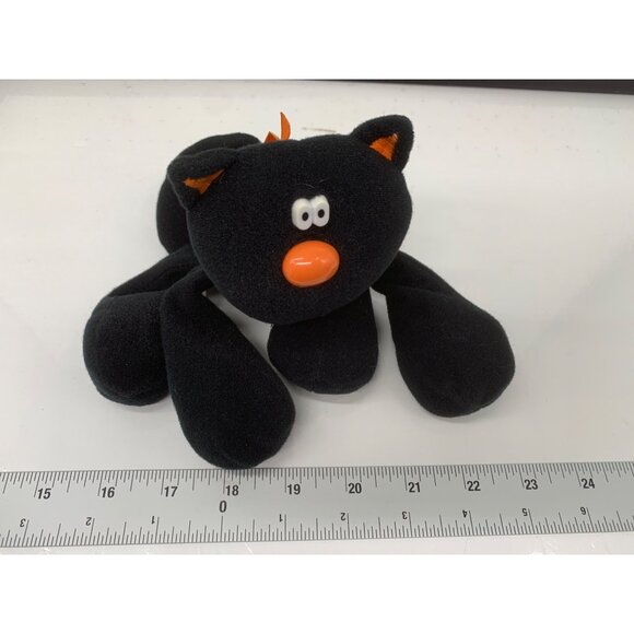 Vintage 1985 Hallmark Hocus Pocus Black Cat Plush Toy With Orange Bow 9" Synthet - Picture 1 of 6